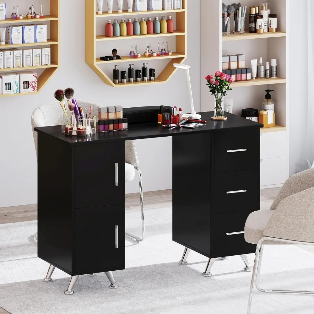 

Manicure Table Nail Desk - Nail Table Station with3Drawers,2Storage Cabinet, Wrist Rest, Acetone Resistant Nail Art Workstation