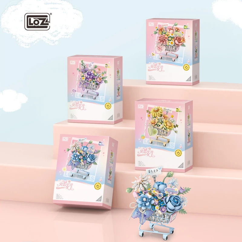 LOZ Plant Series Cart Flower Building Blocks DIY MOC Model Bouquet Desktop Decor Adult Collectible Gift Valentine Birthday