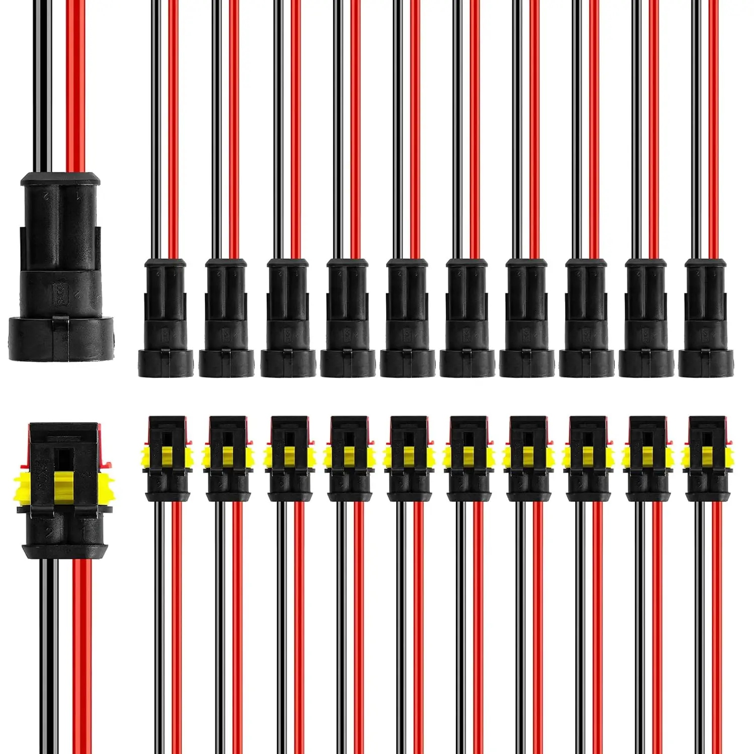 

Waterproof 2 Pin Electrical Connector Kit with 16AWG Wire for Automotive and Marine Applications