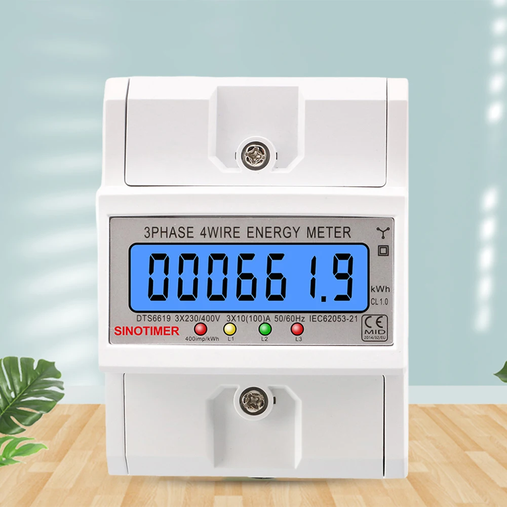 3 Phase 4 Wires Electricity Usage Meter Din Rail Electric Meter LCD Backlight Power Consumption Monitor AC 3*230/400V for Indoor