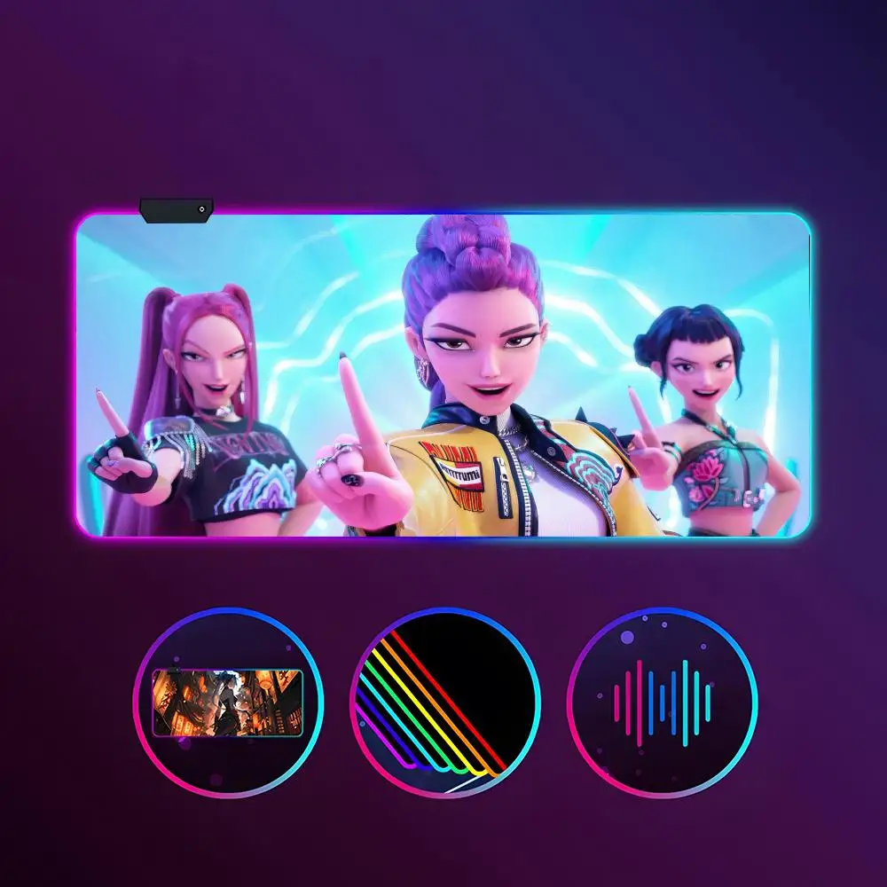 

KPop D-Demon H-Hunters Mouse Pad RGB Luminous 900X400mm Large Table Mat Non-slip Extra Large Game Office Mouse Pad