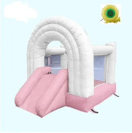 

Customized Pastel rainbow Bouncy House Bounce House with Slide White Mini Bouncer for Kids