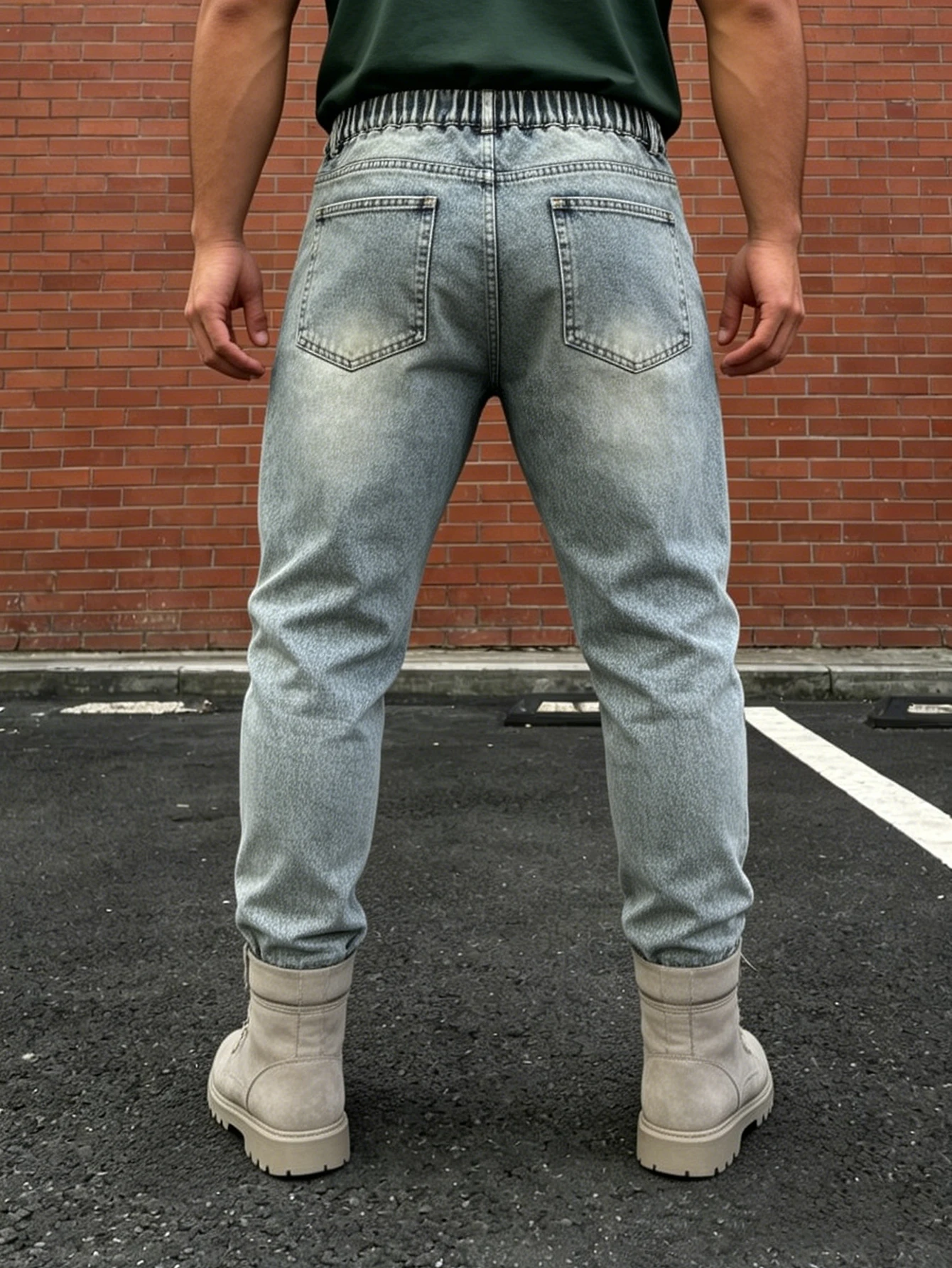 Plus size men's ripped gray blue washed jeans heavy industry multi-layer raw edge ripped straight trousers handsome trendy men view 5