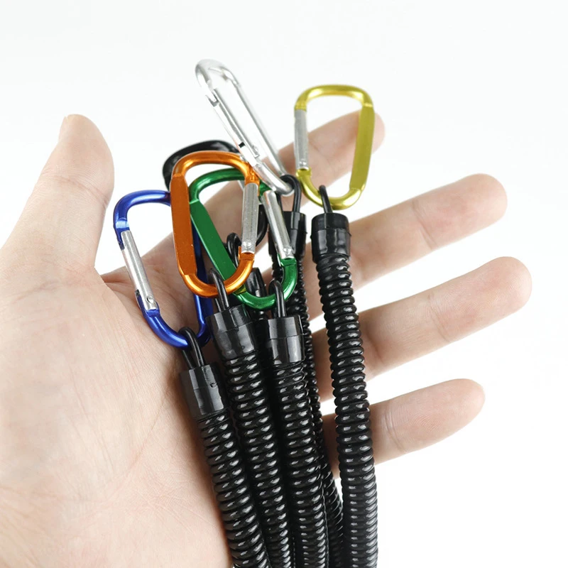 Spring Coil Keychain Retractable Wrist Strap Safety Rope Extendable With Carabiner Ring Built In For Key Holder Backpack