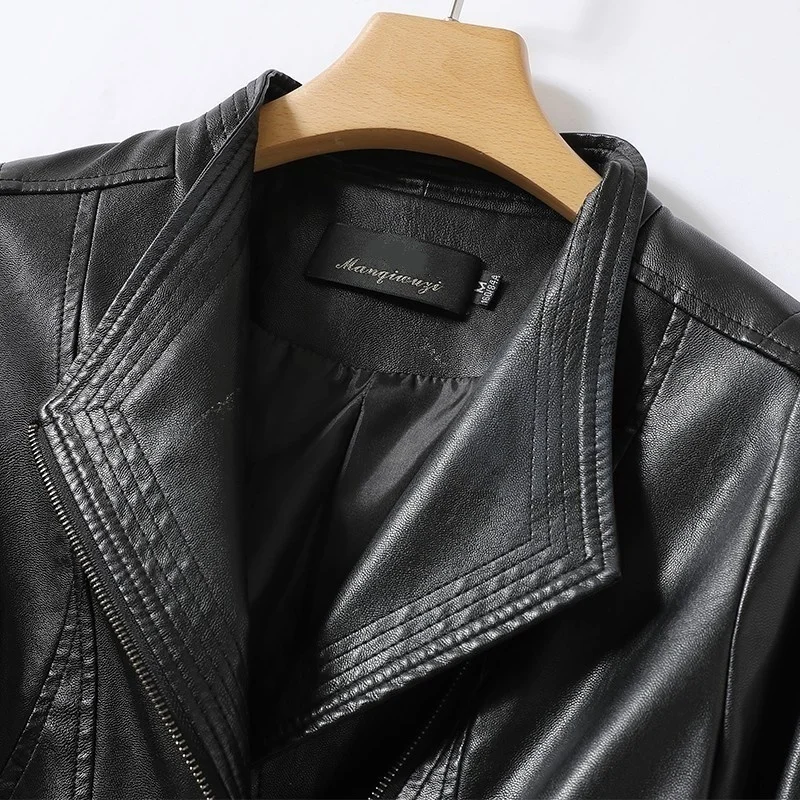 2023 neue schwarze echte Lederjacke Frauen Frühling Herbst neue Schaffell Mantel Mode kurze Motorrad Lederjacke c