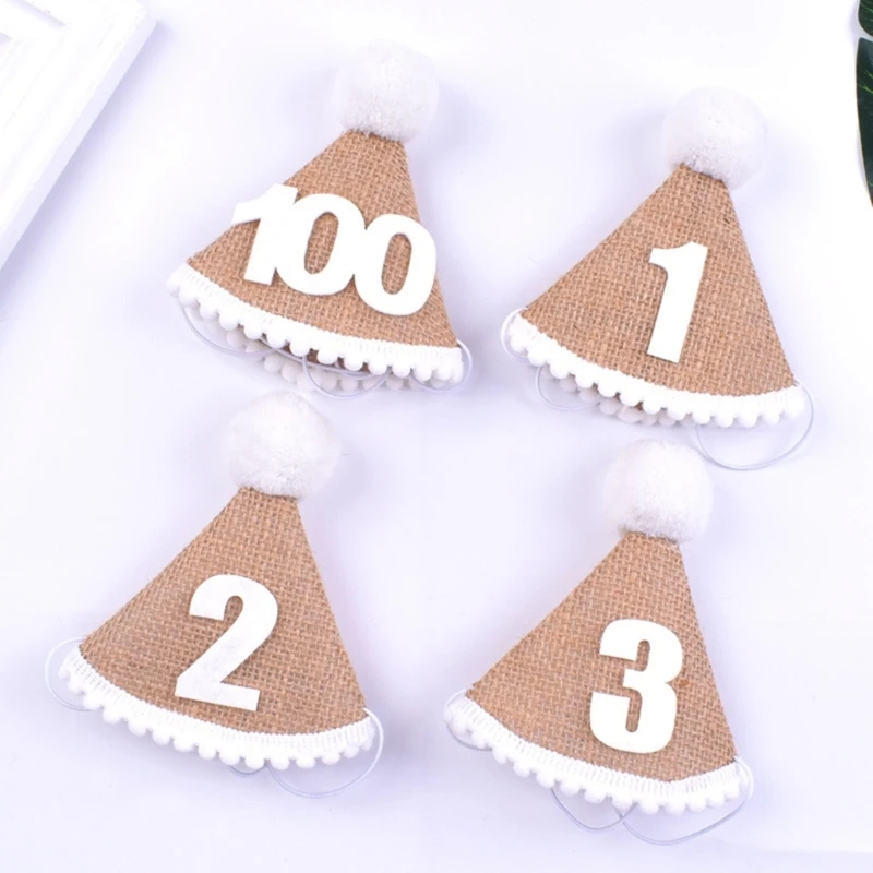 Accessoires de photographie pour nouveau-nés, couronne de bébé, chapeau d\'anniversaire, mini chapeau en lin, premier anniversaire pour 1-3 ans, 100