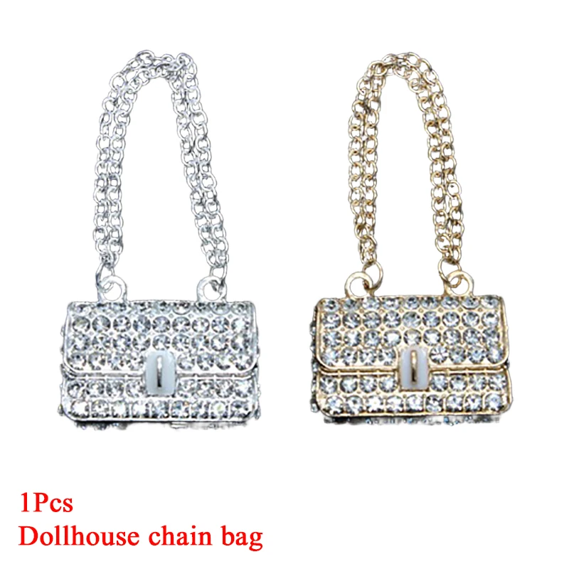 Paquete de bolso de mano con cadena de Metal, bolsa de compras en miniatura para ropa, casa de muñecas, juguete en miniatura para niños, decoración realista, 1 Uds. ﻿