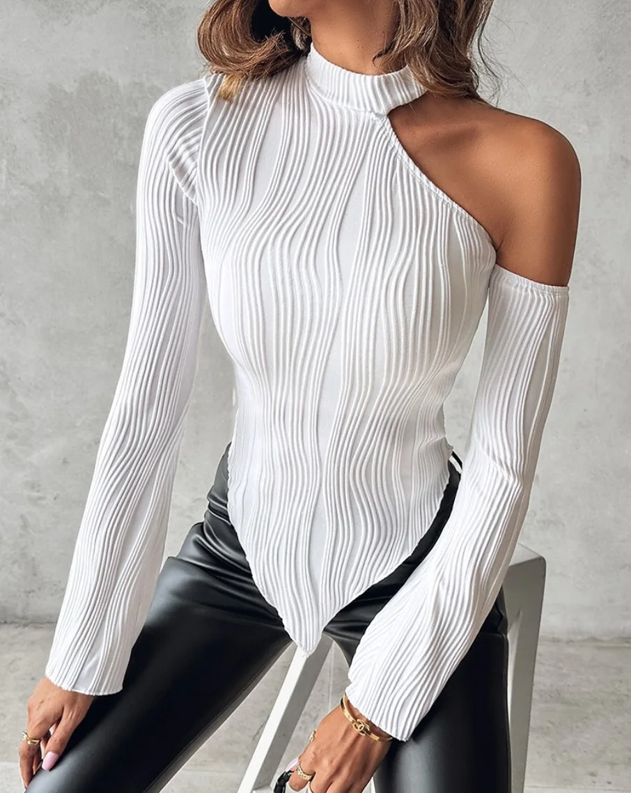 Women\'s Elegant Off Shoulder Blouses And Shirts 2024 Spring Autumn Tops Casual Fashion White Long Sleeve Office Ladies Blouse