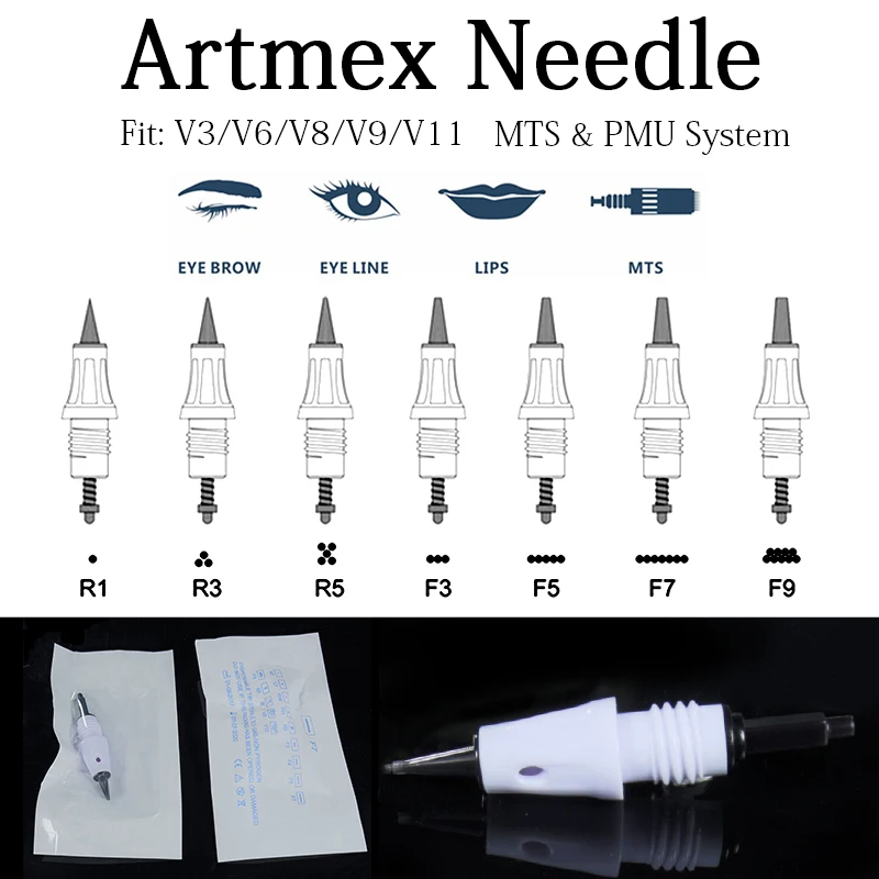 50/100pcs Microblading Tattoo Needle Cartridges M1 L1 R3 R5 F5 F7 Needles Used for Artmex V8 V6 V3 PMU Permanent Makeup Machine