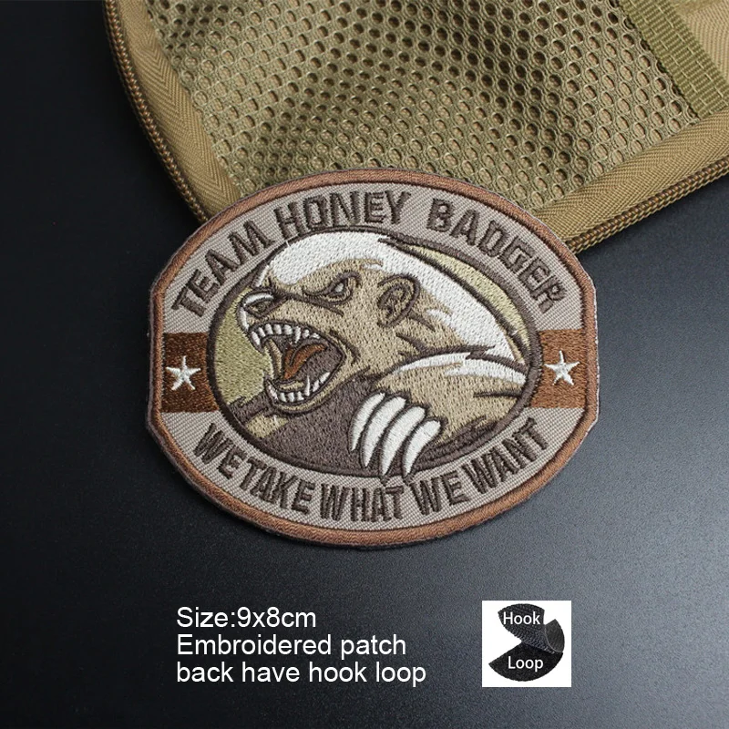 Embroidered Alloy Gear Fox Badge Tactical Honey Badger Back Team Helmet with Backpack Hook Loop Patches for Clothing