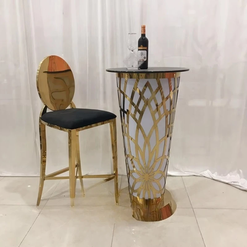 Lily flower pattern stainless steel gold LED wine table wedding decoration