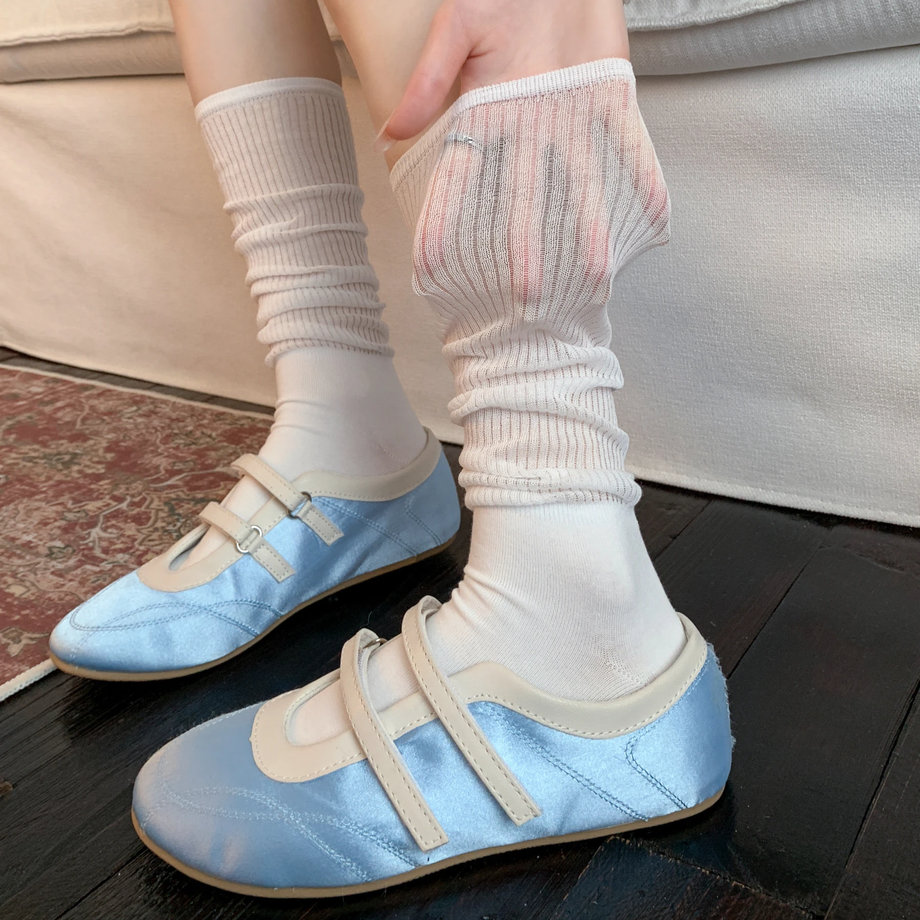 2 Pairs Solid Lolita Stocking Y2K Long Loose Knee Socks Cute Sweet Elasticity Middle Stockings JK Slim Translucent Thin Socks