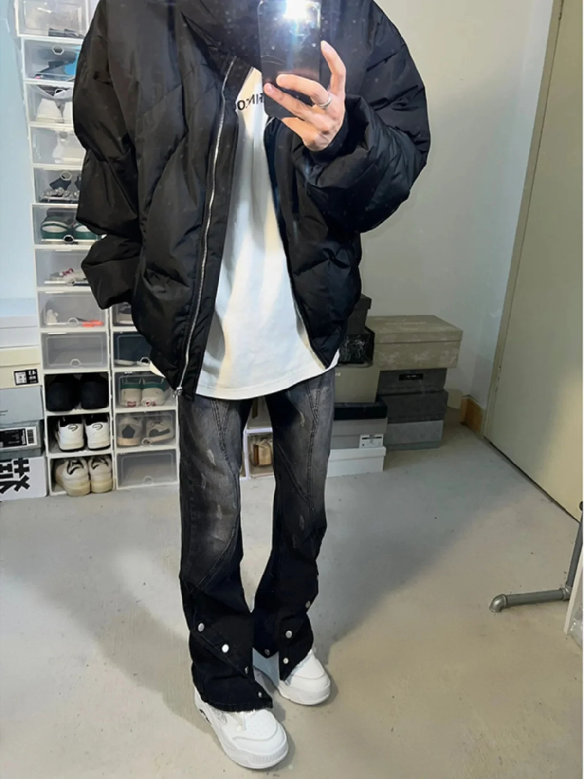 

American High Street Workwear Jeans Men's Spring Faion Brand Haome Streetwear Pants Leg Lengthening Micro Flared Buttone...