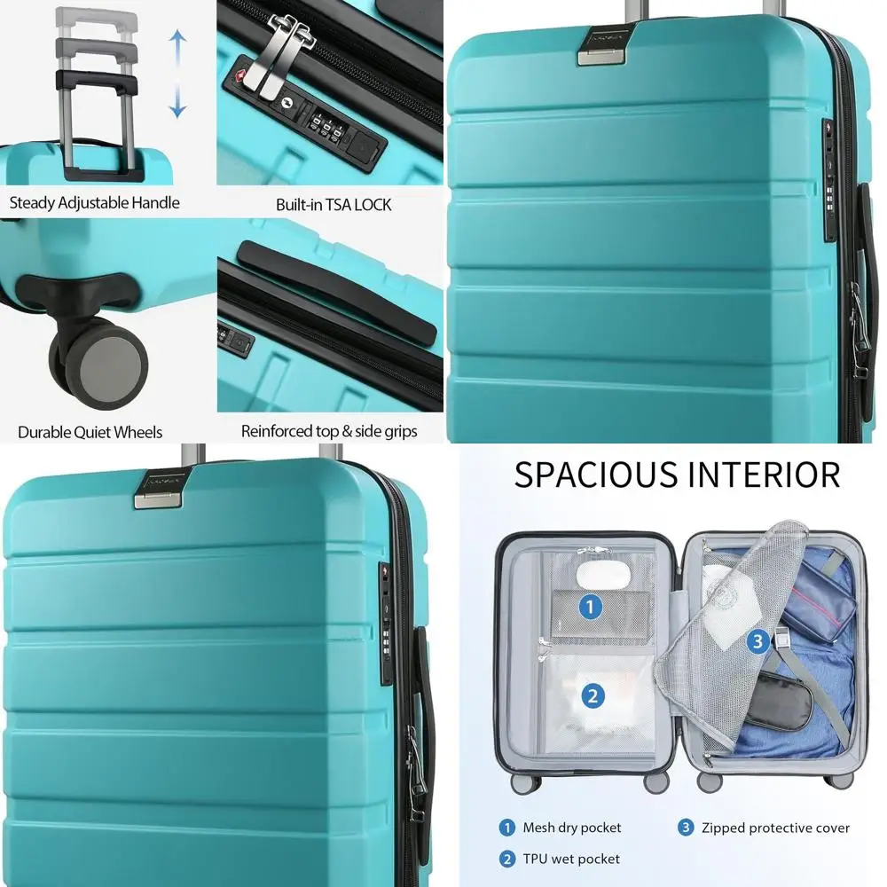 Expandable 20-Inch Hardside Spinner Luggage with USB Port and TSA Lock, Lake Blue