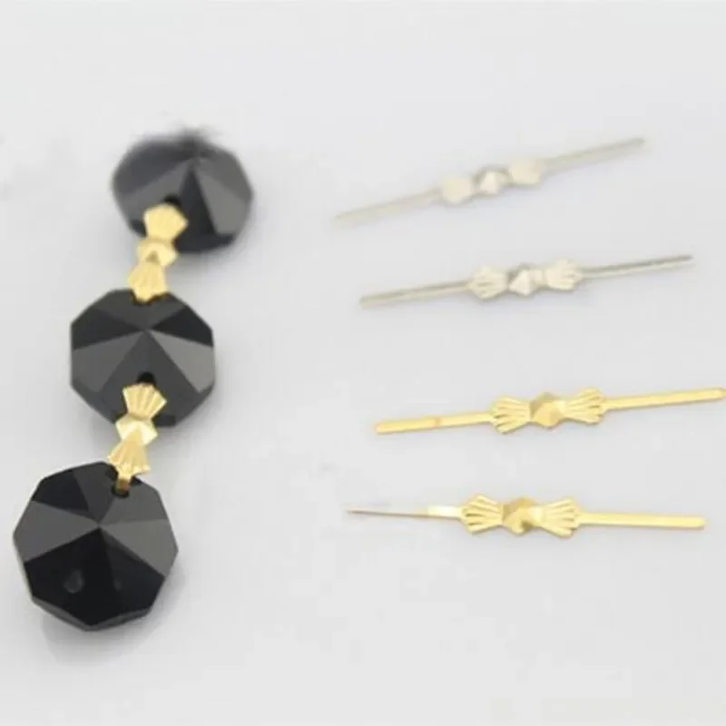

Three Colors 33mm 80pcs Metal Buckles Bowtie Connectors Pins Chandelier Pendant Lighting Parts Prism Beads