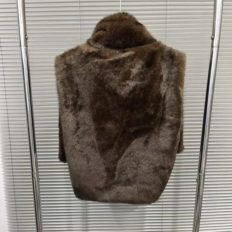 HKSH 2025 خريف شتاء جديد صدرية دافئة الوقوف طوق فو الفراء الفاخرة الشارع الشهير الاتجاه الأنيق بلا أكمام سترة سميكة HK15471 #3