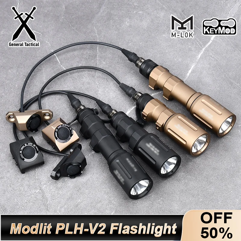 

Tactical Airsoft PLH-V2 Powerful Flashlight With UN Pressure Switch Weapon Scout Hunting Light Fit 20MM Rail KeyMod MLOK