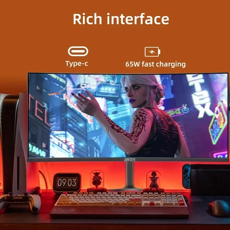 34 38 49 polegadas 4K 144Hz anti-luz azul tela curvada jogo base de levantamento e rotação