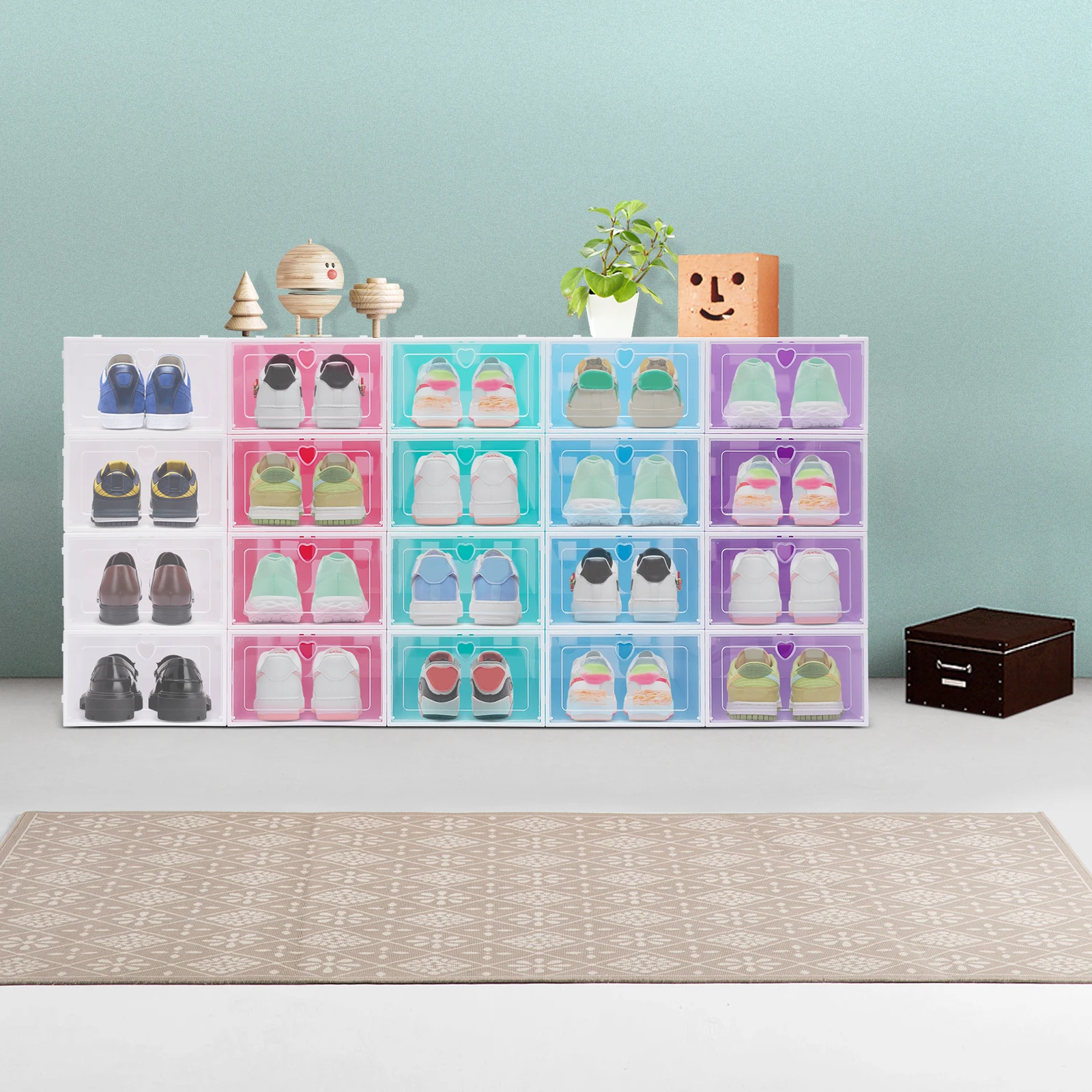 

20pcs/set Transparent Plastic Shoes Case Thickened Drawer Case Plastic Shoe Boxes Stackable Box Shoe Organizer Shoebox