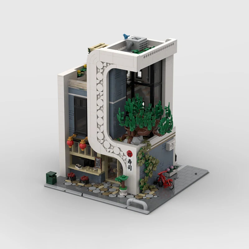 Street View Model MOC Bouwstenen Duplex Appartement Sushi Huis Modulaire Technologie Geschenken Vakantie Monteer Kinderen Speelgoed Pak