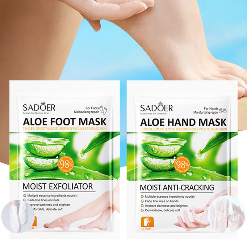 SADOER Aloe Vera Foot Mask Moisturizing Hand Mask Foot Peeling Mask Exfoliating Feet Pedicure Anti Wrinkle Beauty Skin Care