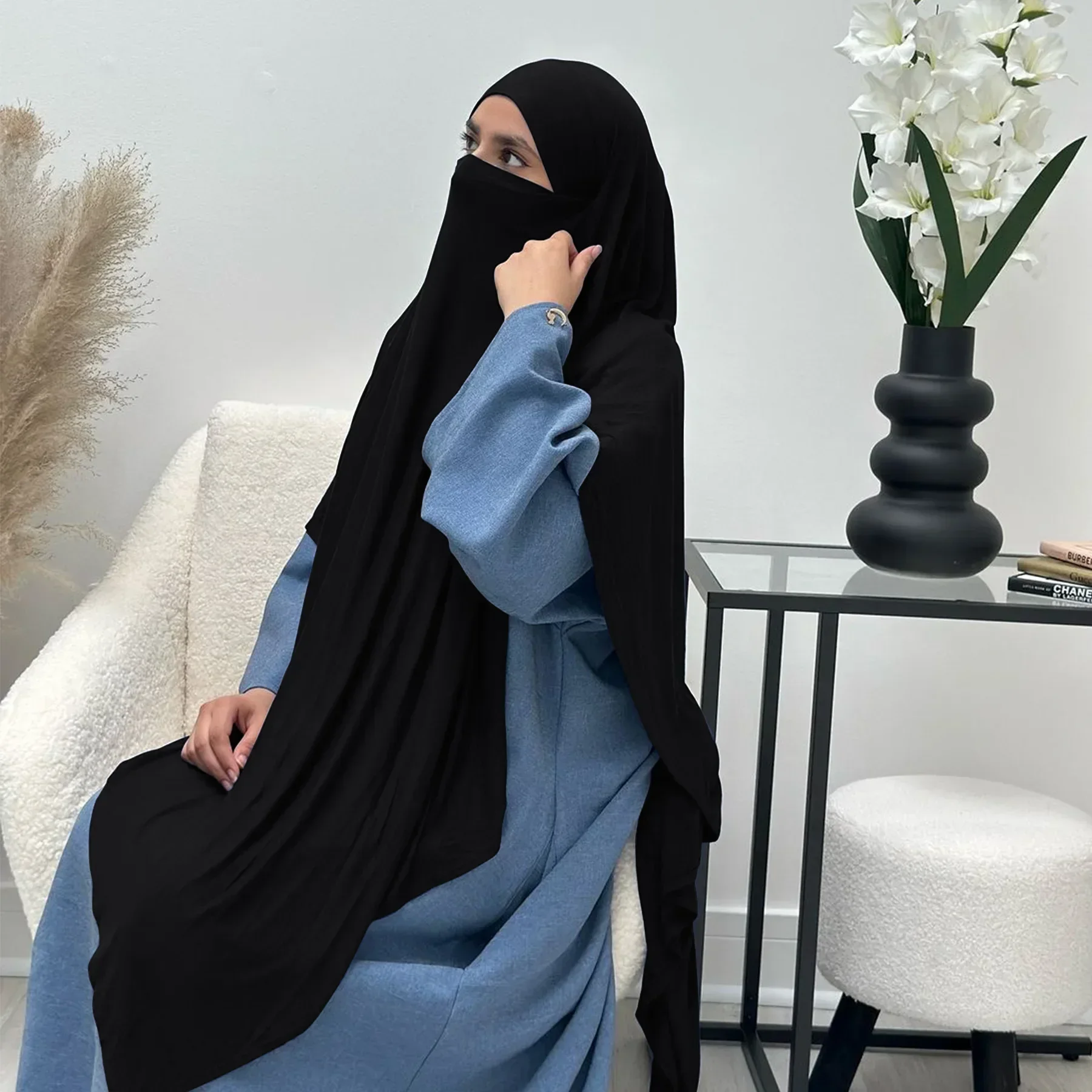 Jersey Khimar Hijab Scarf Muslim Prayer Clothes Islamic Jilbab Extra Long Khimars for Women Abaya Hijabs Veil Niqab Ramadan Eid