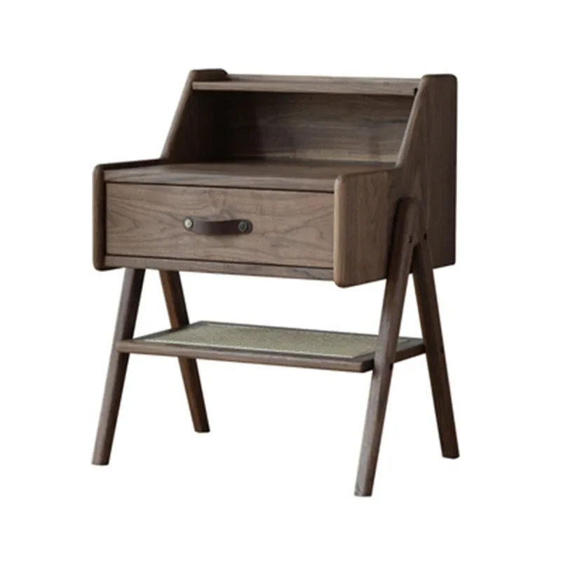 Nordic all solid wood bedroom bedside table black walnut double sofa side cabinet