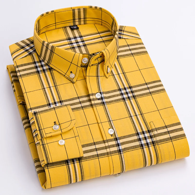 Chemise 100 % coton à manches longues pour hommes, coupe cintrée, décontractée, mode vintage, streetwear, vêtements élégants et doux à carreaux, nouvelle collection