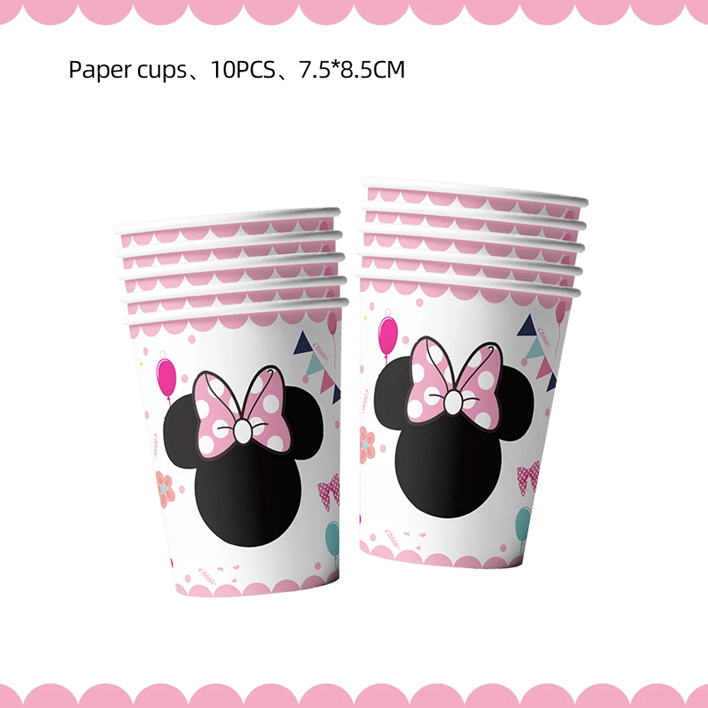 Disney Minnie Mouse Party Decoration Happy Birthday Minnie Tableware Set Banner Balloon Decoration Baby Shower Party Supplies