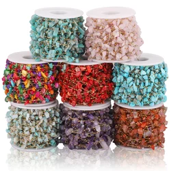 1M Stainless Steel Irregular Natural Stone Clip Beads Chains Turquoise Gemstone DIY Jewelry Bracelets Necklace Making Findings