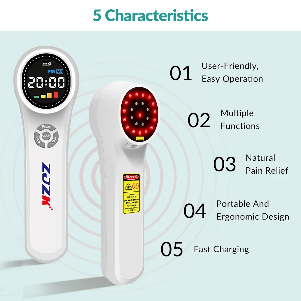 ZJZK 4X980nm 4X810nm 16X660nm 1760mW LLLT Cold Laser Therapy Knee Muscle Pain Laser Physiotherapy Instrument Pain Home Massager