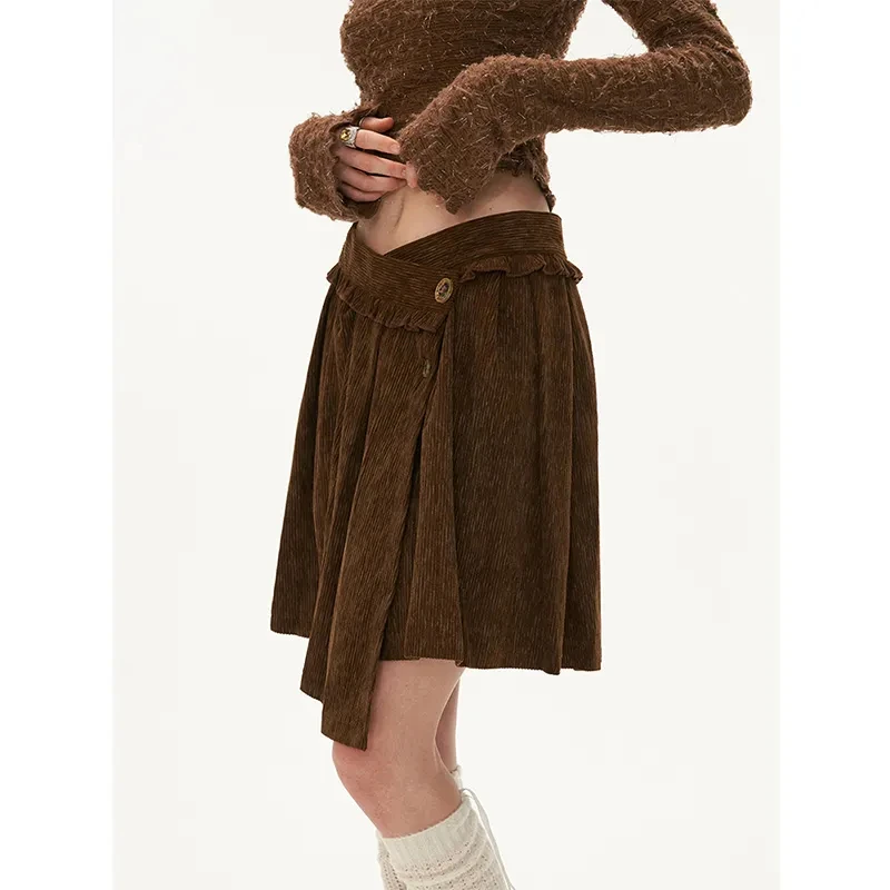 

Vintage Irregular Pleated Mini Skirt Women 2025 Autumn Winter High Waist A-line Skirts Temperament Versatile Y2k Faldas