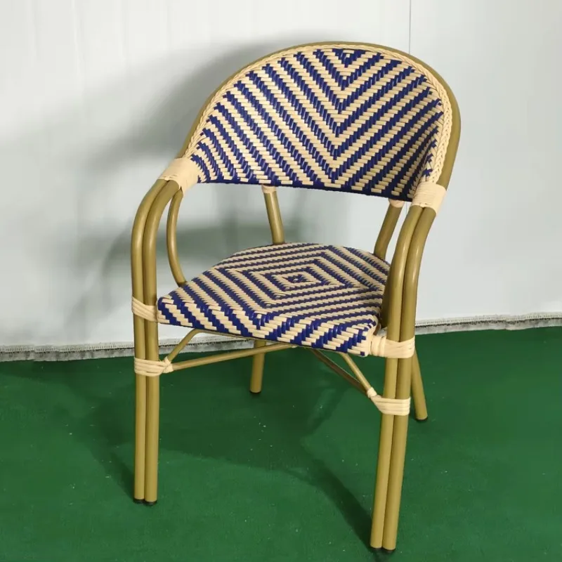 Muebles de exterior franceses con marco de aluminio, nueva silla de comedor de ratán para cafetería, bar y jardín