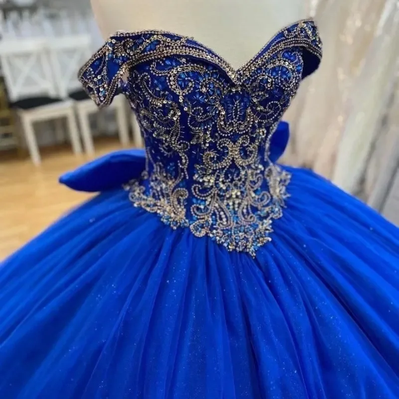 Real Picture Saudi Arabic Royal Blue Quinceanera Dresses Sweet 16 115 Girls Beading Bow Ball Birthday Party Prom Dress Vestido