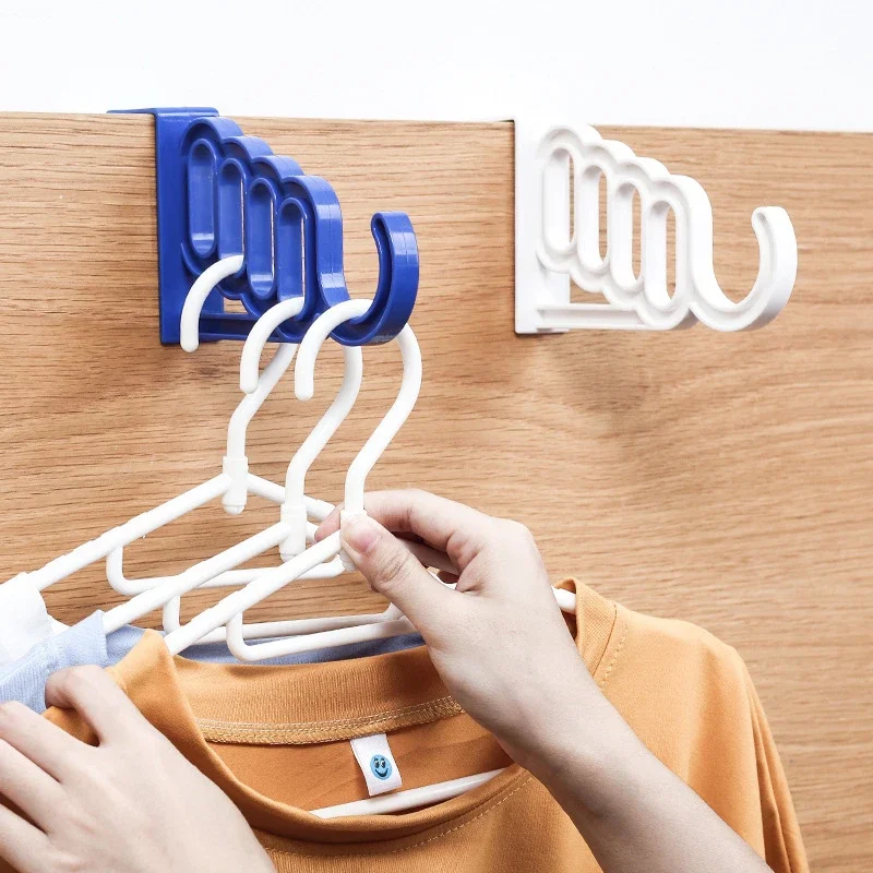 Multi-Function Home Accessories Foldable Clothes Hanger Drying Rack 5 Hole Suit Bathroom Door Plastic Organizer Storage Rack