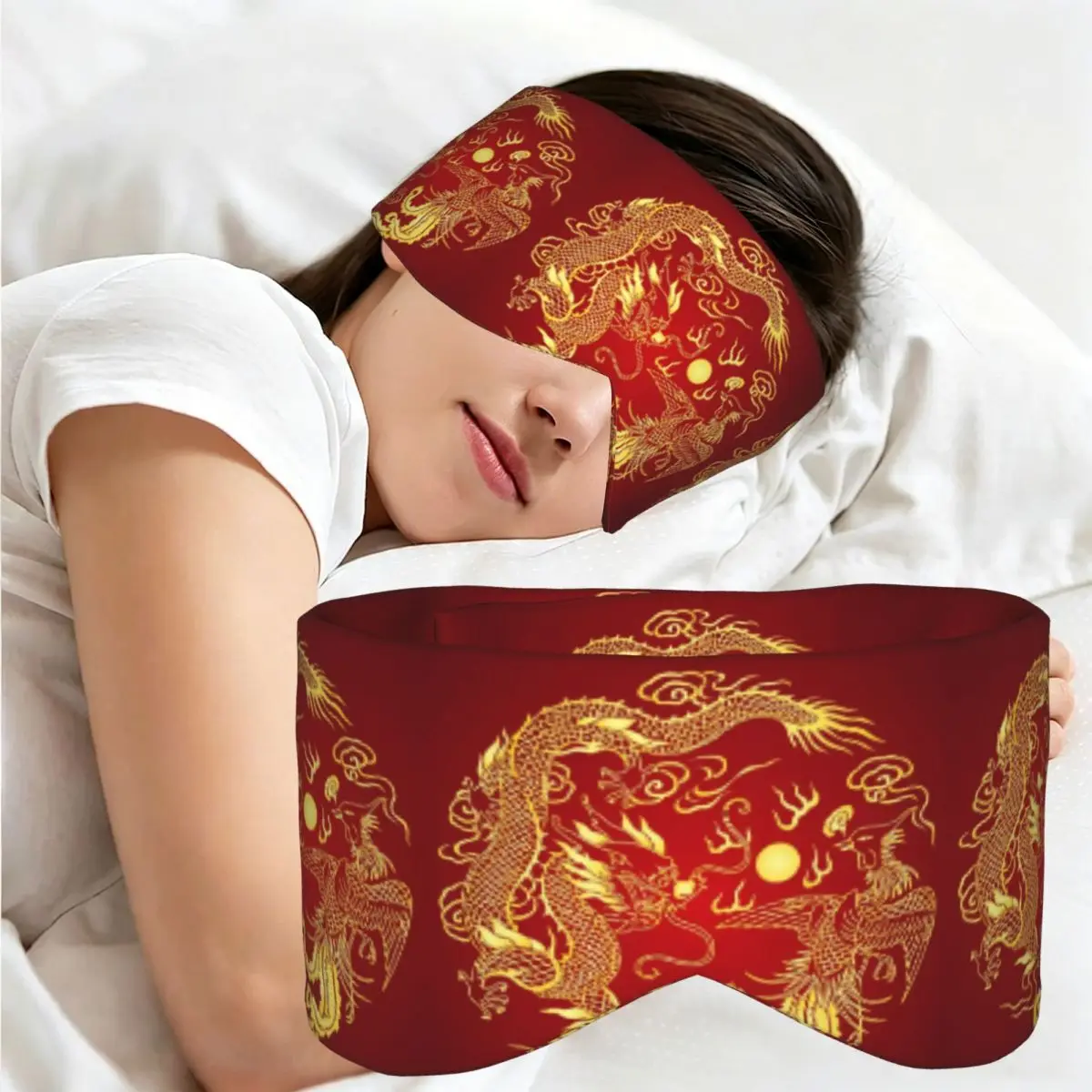 Máscara de dormir con diseño de dragón dorado tradicional chino, antifaz portátil que bloquea la luz para niñas y niños, antifaz para viajes y fiestas