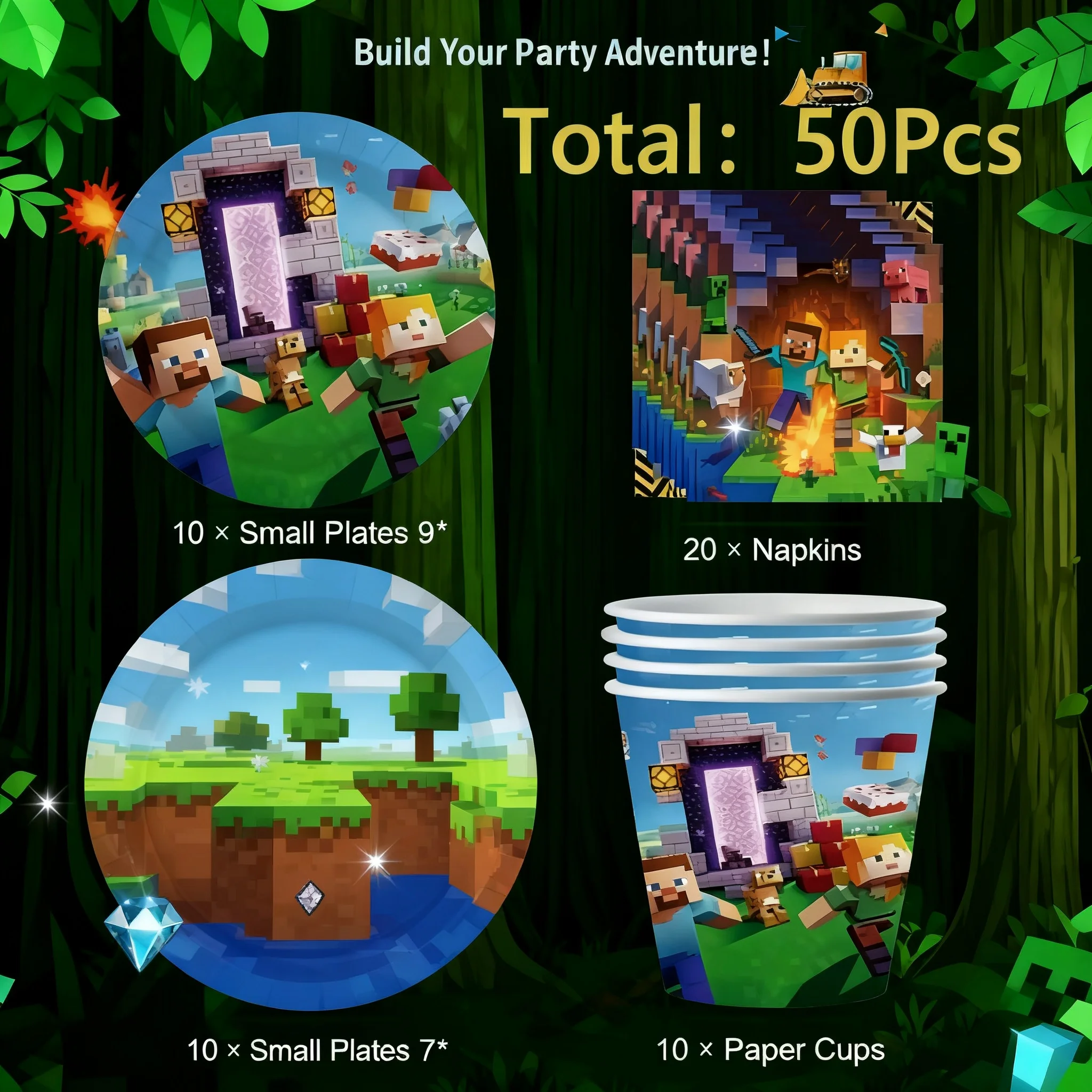 

Набор одноразовых бумажных тарелок, стаканов, салфеток и скатертей для дня рождения в стиле «Мой мир» для детей и взрослых