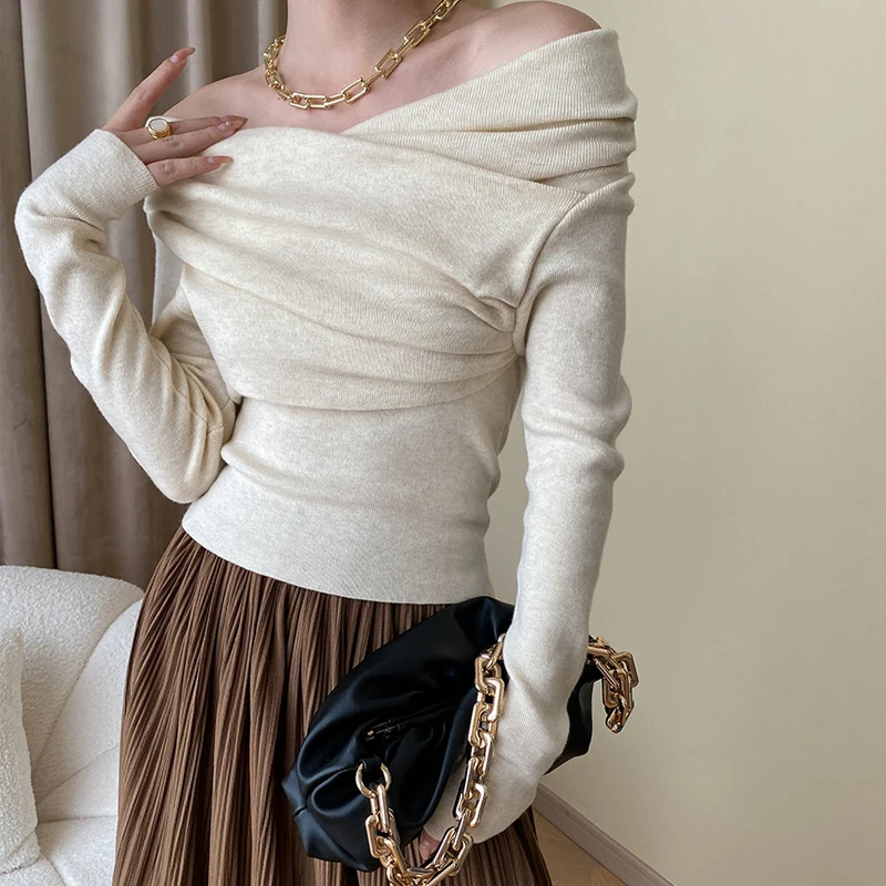 2023 Women Autumn Off The Shoulder Blouses Stretch Sexy Long Sleeve Tops Pullovers Good Quality Women Fashion Tops