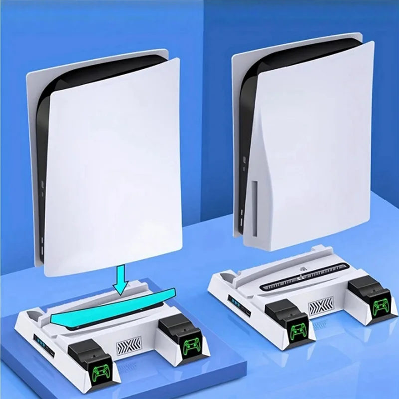 AS95-For PS5 مروحة تبريد حامل قاعدة تبريد شاحن مروحة تبريد مع حامل سماعة الرأس ومحول تيار متردد أبيض سهل التركيب