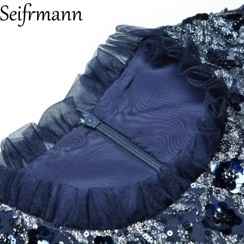 

Seifrmann 2026 Spring Women's New Fashionable Round Collar Lantern Long Sleeve Glitter Waist Cinching Dress