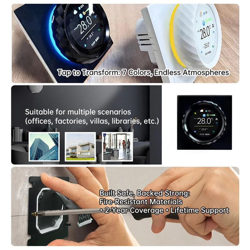 A73E-Tuya Wifi مقبض ذكي ترموستات BAC-2007 لمكيف الهواء متحكم في درجة الحرارة لتكييف الهواء التدفئة التبريد Wh #6