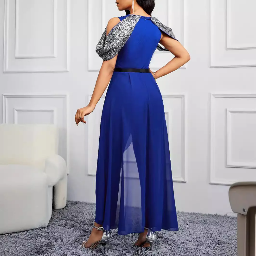 Women's Jumpsuit Round Neck Off Shoulder Lace Patchwork Rompers 2024 Spring Summer New Solid Color Elegant Slim Fit Jumpsuit