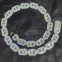 15mm Mens Cuban Link Chain Two Stone Iced Out Thick Pig Nose Necklace for Women Bling CZ Hip Hop Jewelry Drop Shipping