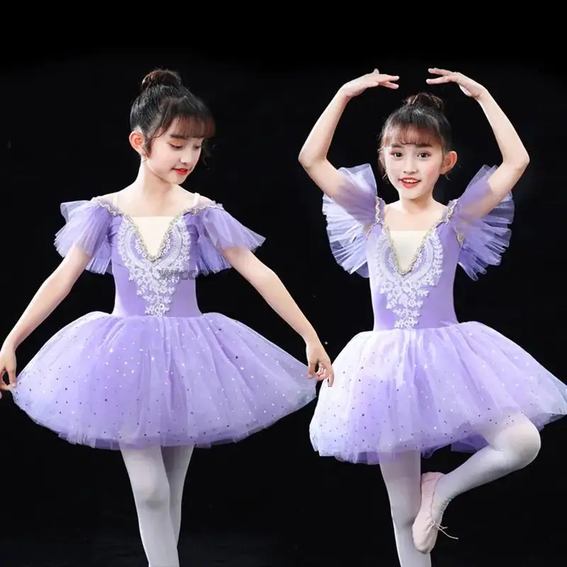 زي الباليه الاحترافي للأطفال ، فستان توتو راقصة الباليه الكلاسيكي للفتيات ، أداء رقص الأميرة ، الدانتيل