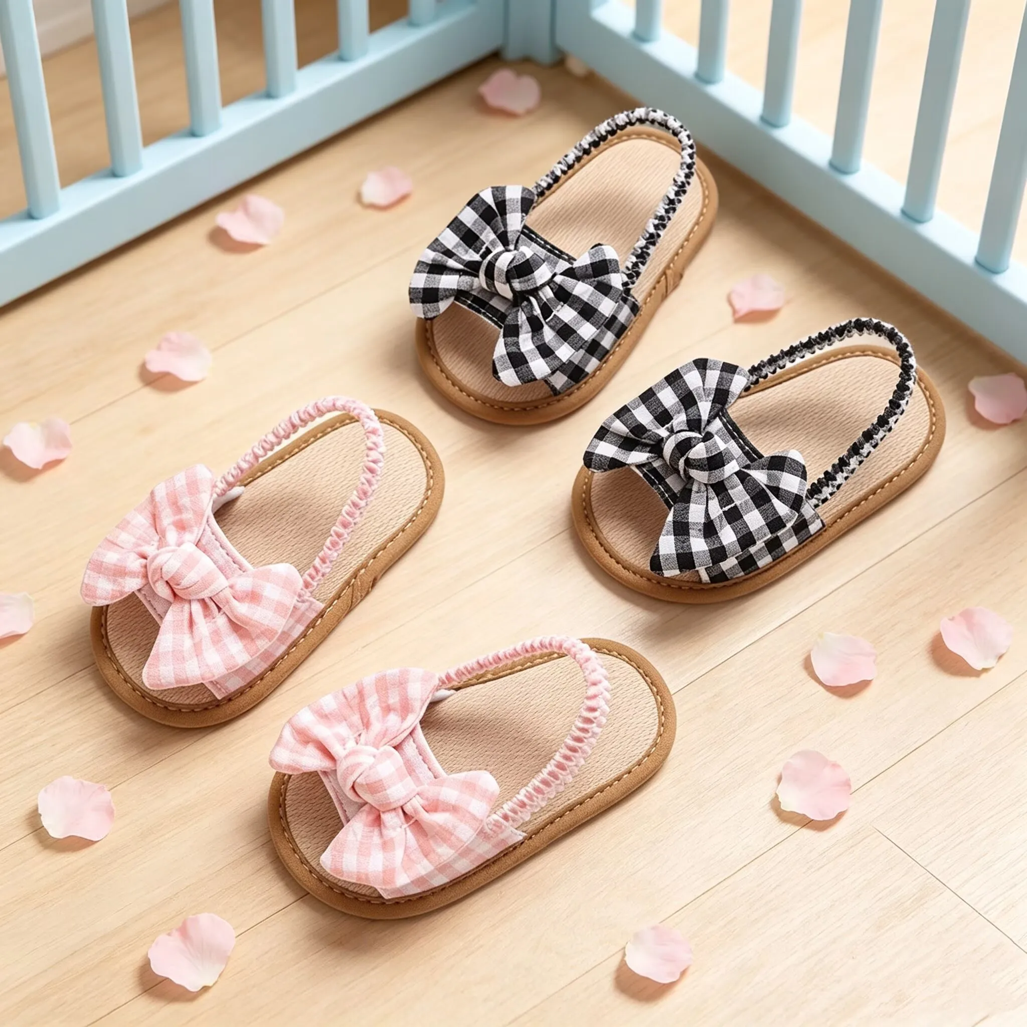 

Sweet Beauty Baby Baby Beach Sandals 0-18M Cute Bow Grid Soft Bottom Anti slip Casual Versatile Sneaker