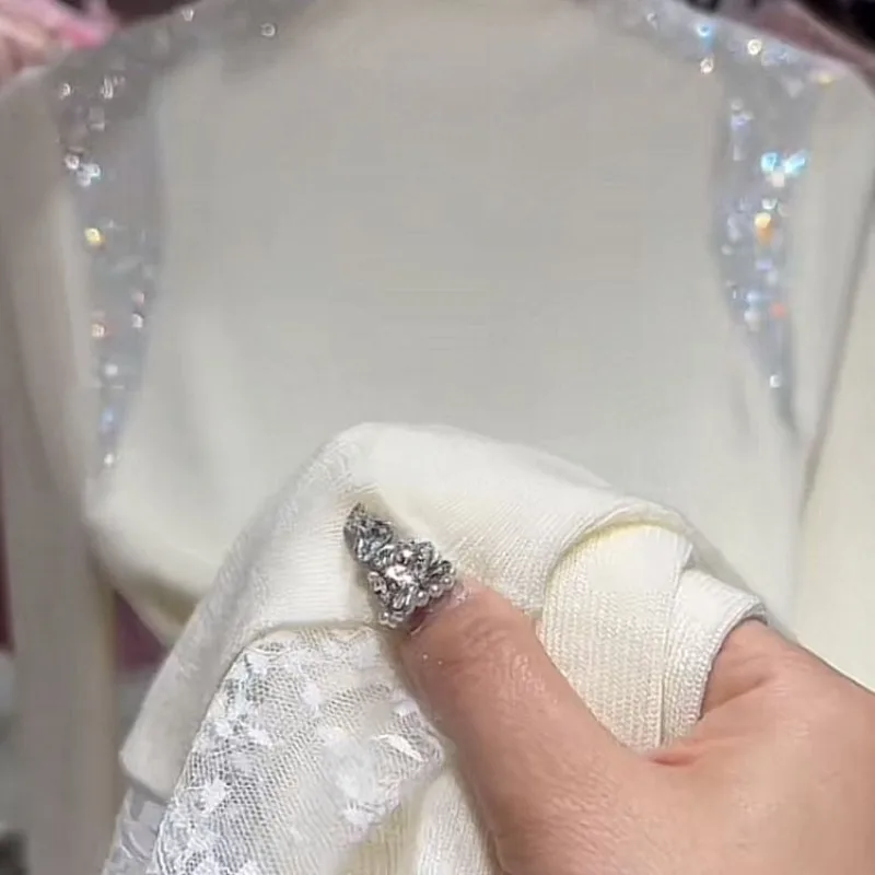 

Женский свитер с бриллиантами и принтом, высококачественные лоскутные кружевные вязаные пуловеры, футболки с воротником до половины, облегающие пуловеры