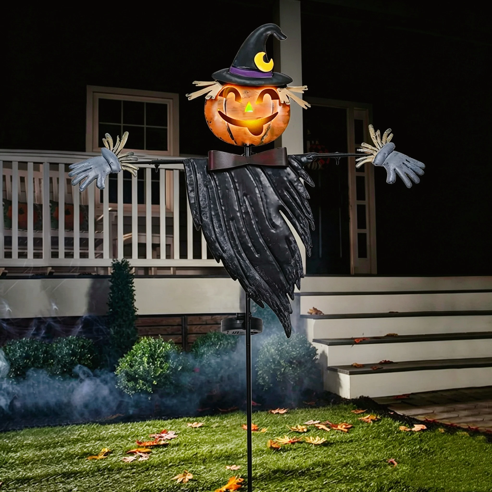 Halloween Yard Stake, Halloween Outdoor Garden Pumpkin Head Scarecrow Stake Light, Solar Lighted Iron Pumpkin Head Scarecrow Stake, Outdoor Decoration Garden Lawn Driveway Yard Sign for Halloween