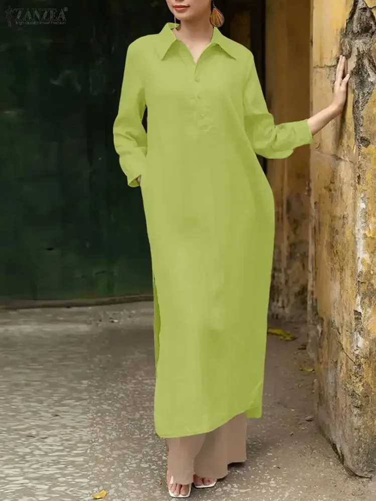 ZANZEA Elegant Fashion Long Shirt Dress Women Fashion Maxi Sundress 2025 Long Sleeve Button Solid Party Vestidos Holiday Robe