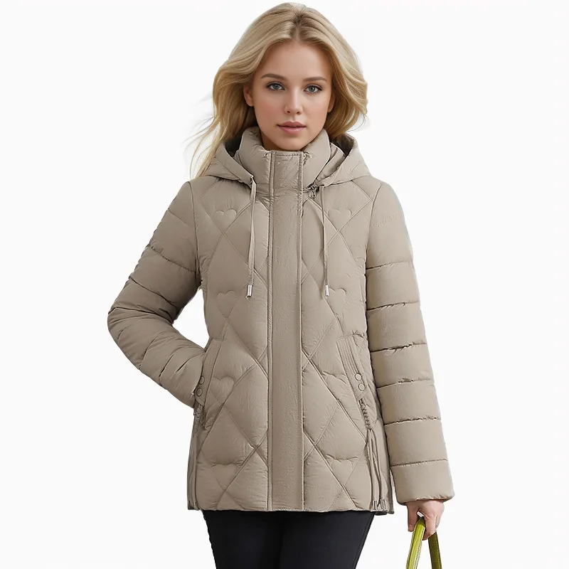 

plus Size Women's Cotton-Padded Jacket Warm Slim Short down Coat Fashionable Winter Living Hat for Middle-Aged Mothers