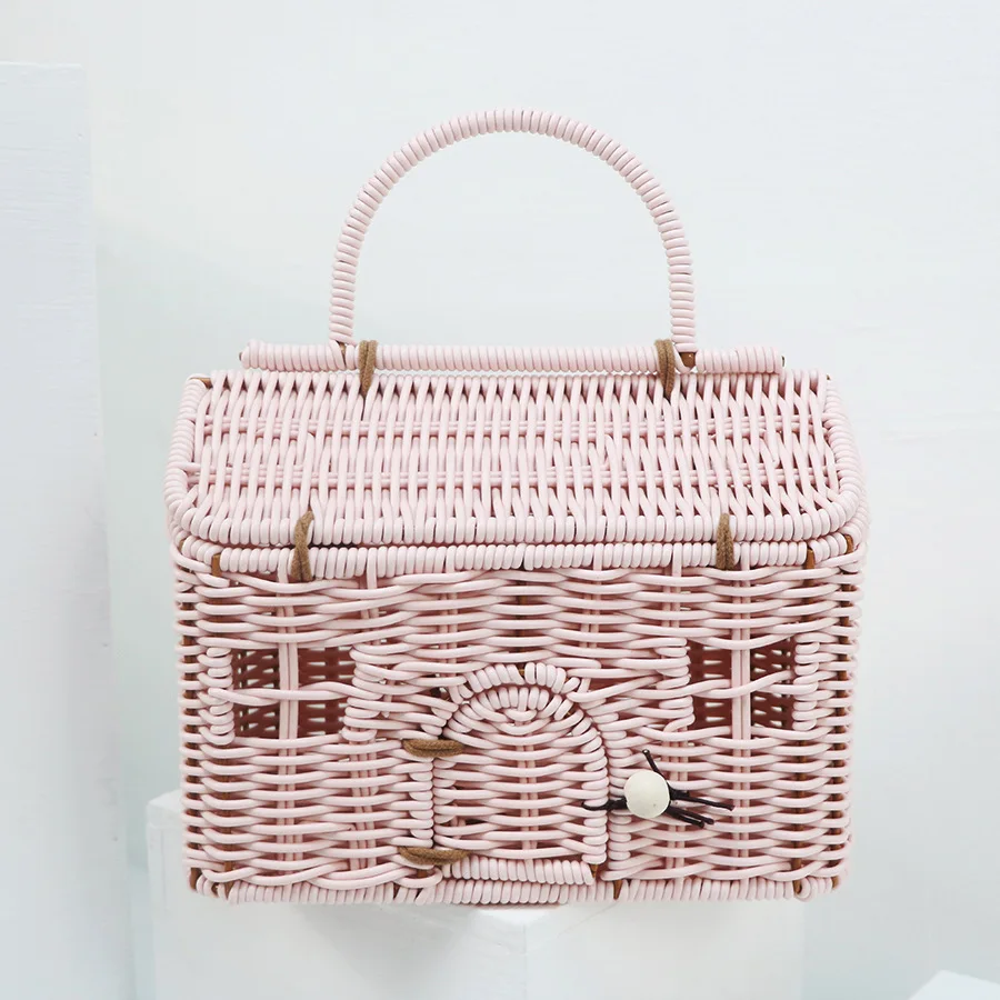 Imagem -05 - Wicker Woven House Rattan Bolsa para Mulheres Handmade Handbags Bohemian Straw Basket Bags Funny Hollow Beach Bolsa Storage Box Bags Novo